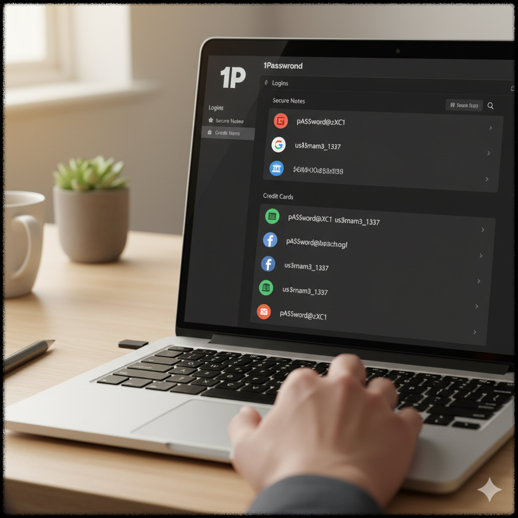 비밀번호 매니저 앱에서 비밀번호 목록을 살펴보는 모습