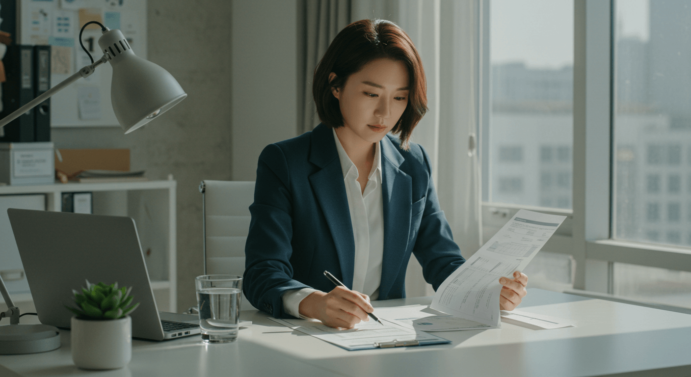 직장인이 국민건강보험 환급금 관련 서류를 확인하는 모습 2
