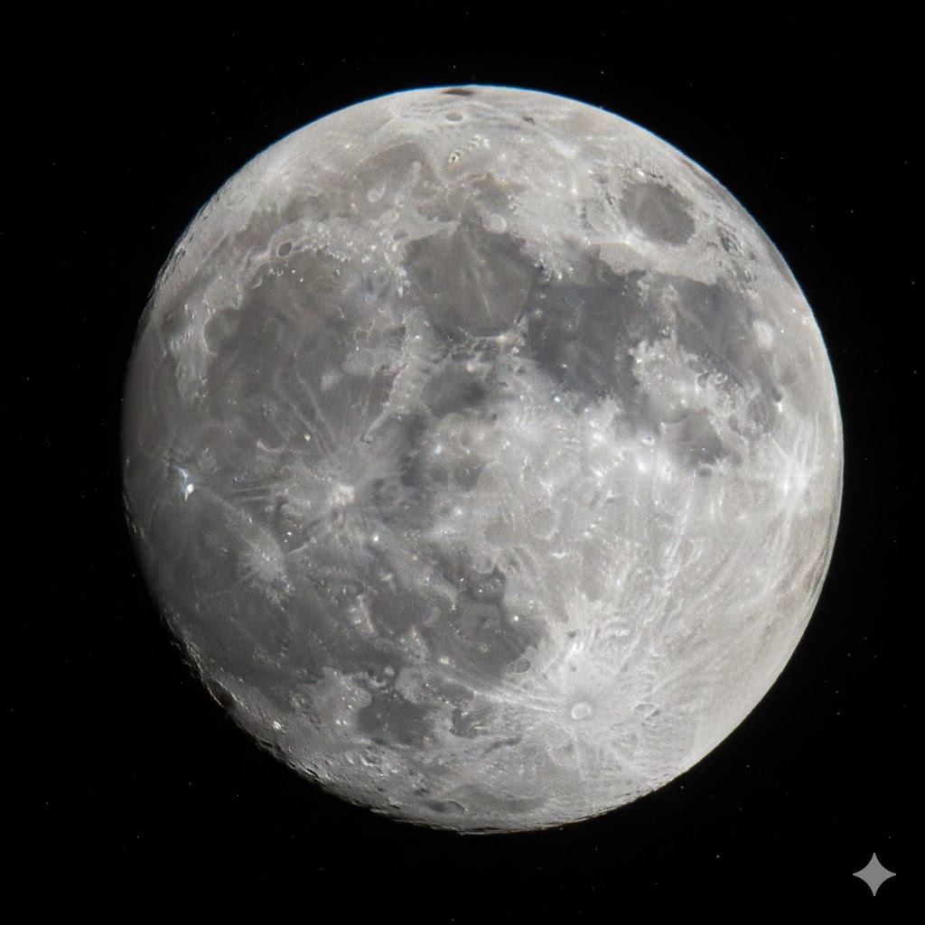 천체 망원경으로 촬영한 듯한 고해상도의 사실적인 달 이미지
