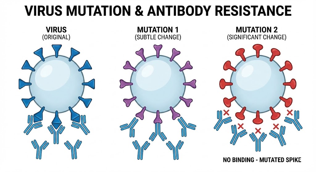 변이로 인해 항체를 피하는 모습
