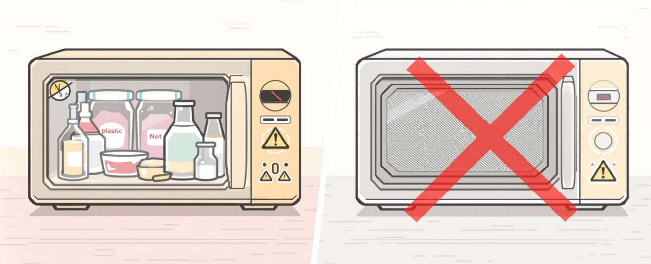 전자렌지 안에 용기가 들어있는 그림