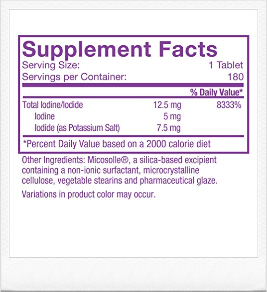 '아이오도랄(iodoral)' 성분표. 아이오도랄은 아이오다인과 아이오다이드가 2:3 비율의 루골솔루션 제품이다.