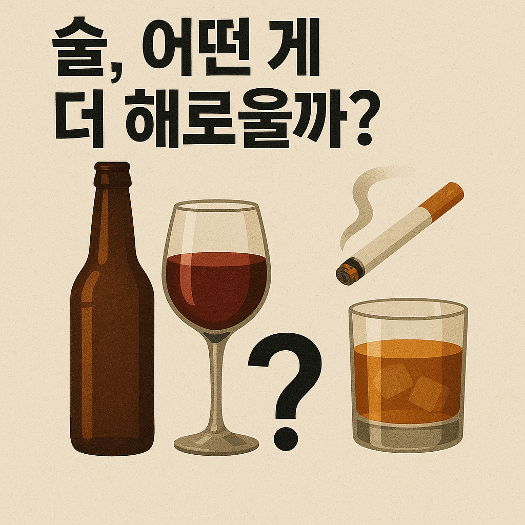 술, 어떤 게 더 해로울까? (술과 담배, 건강, 술 종류) 이글을 표현하는 이미지