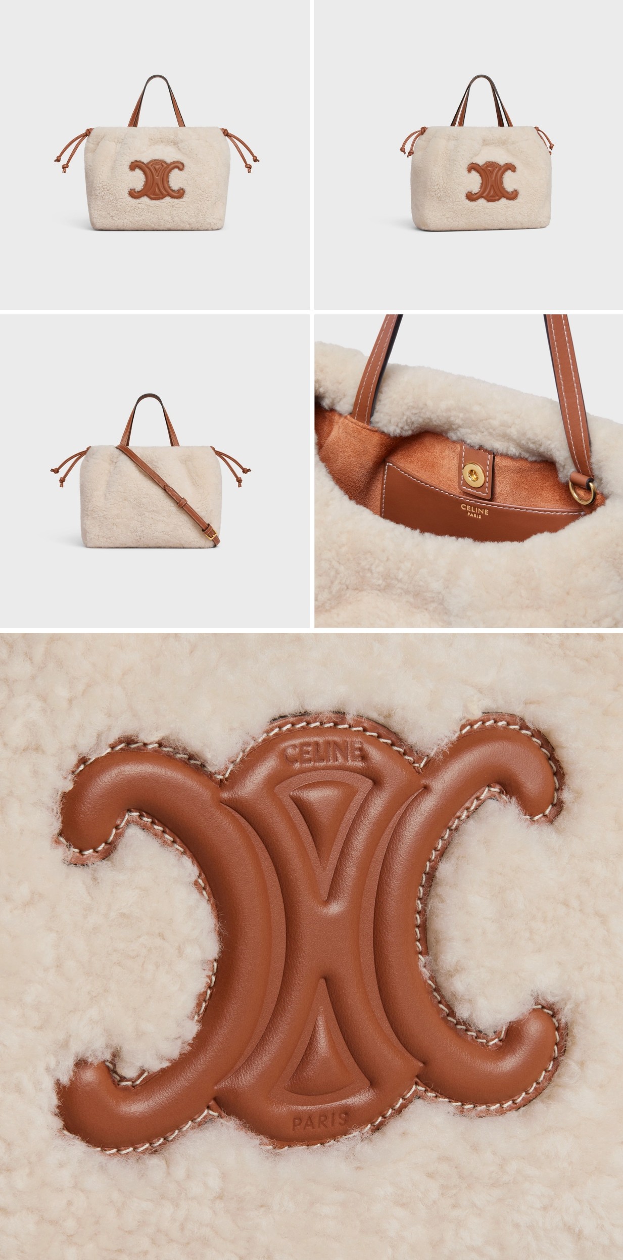 셀린느-카바스백-CELINE-베스트3-퀴르-트리옹프-스몰-드로우스트링-카바스-시어링&카프스킨-스몰