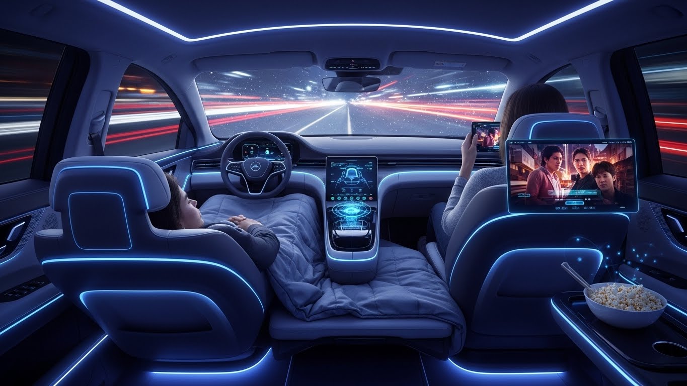 이제는 운전자가 잠을 자거나 영화를 봐도 차가 목적지까지 데려다주는 시대