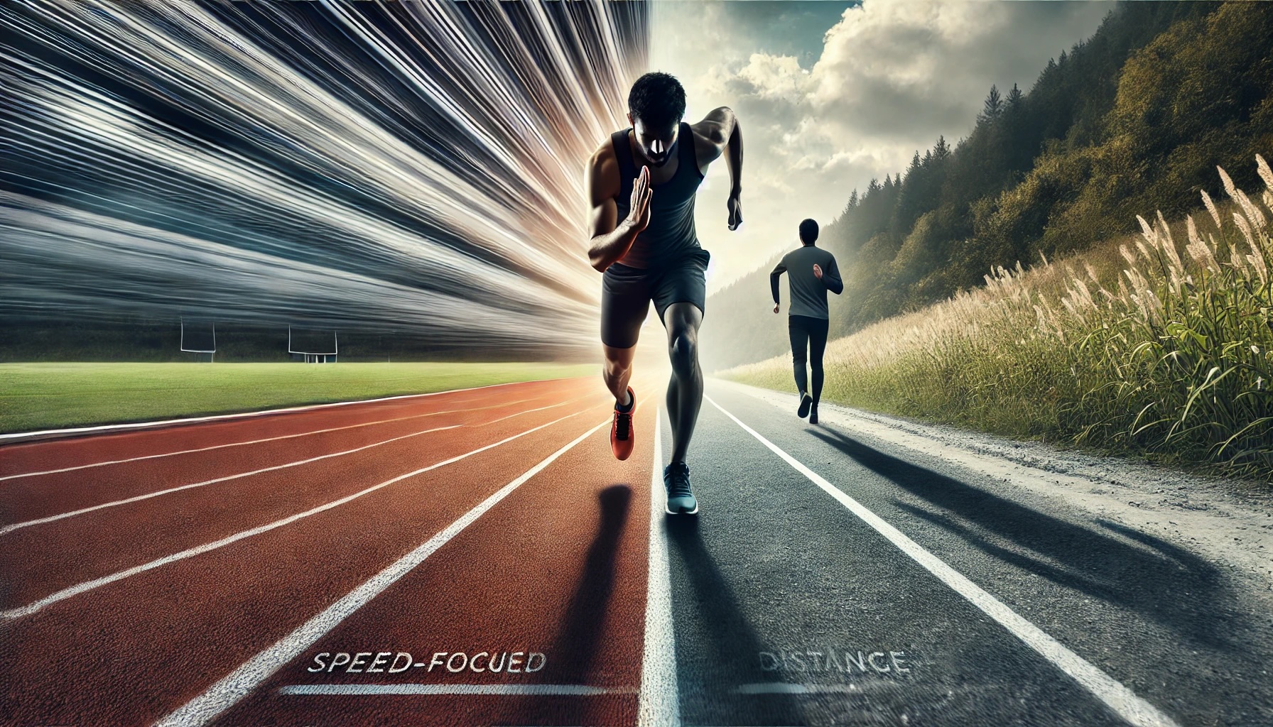 빠르게 달리는 사람과 긴 거리를 달리는 사람을 비교한 사진