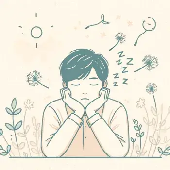 봄 햇살 아래 턱을 괴고 춘공증으로 졸고 있는 사람.