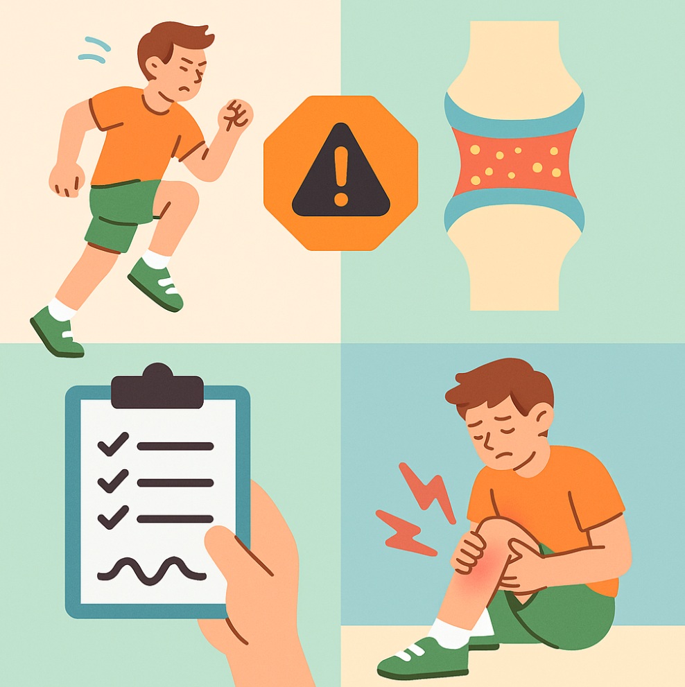 과훈련 후 무릎 아파하는 청소년