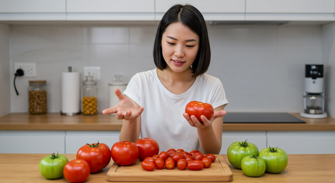 다양한 토마토를 비교하는 모습