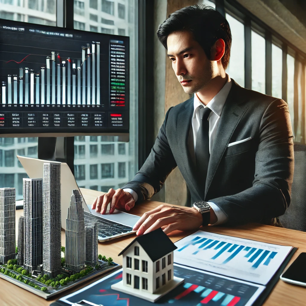 금융자산과 건물에 투자하는 투자자 사진