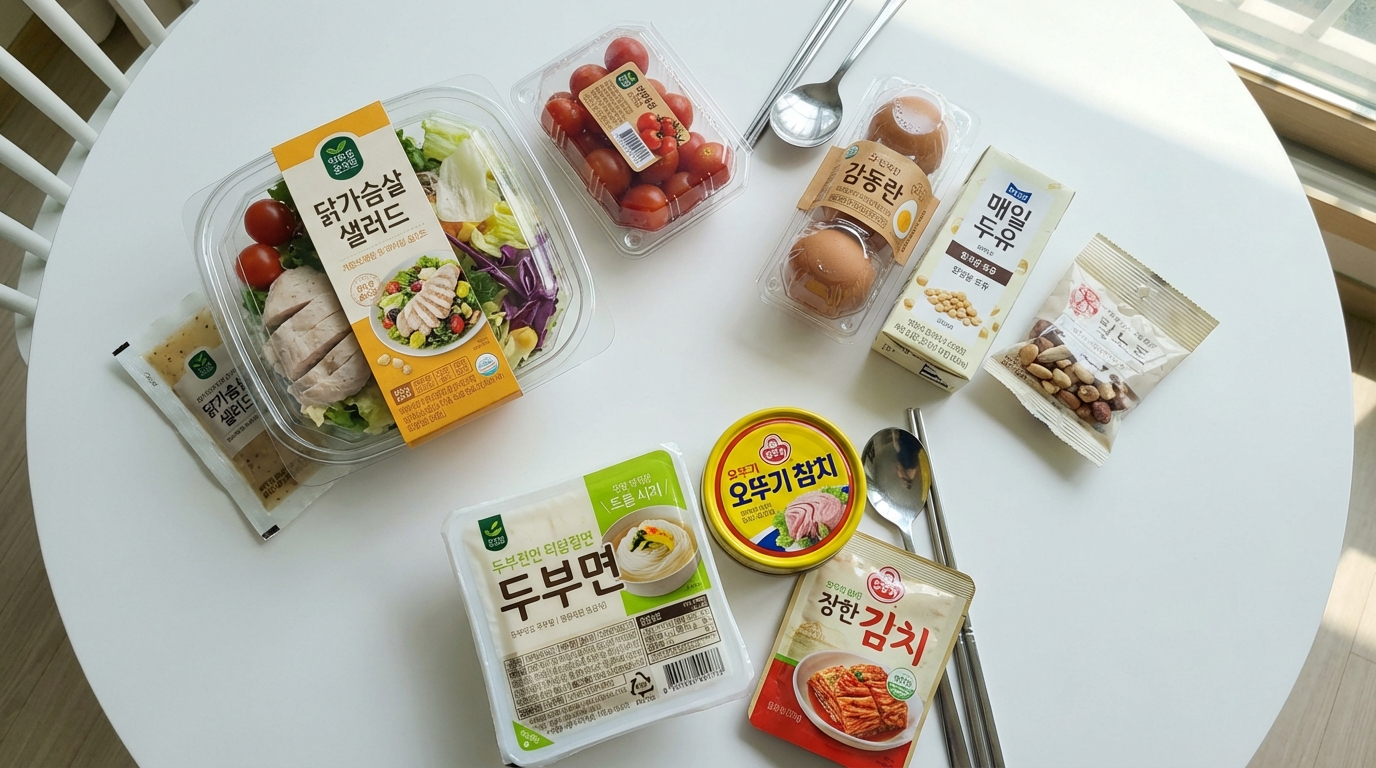 닭가슴살 샐러드, 감동란과 두유, 두부면 등 편의점 다이어트 식단 3가지 조합