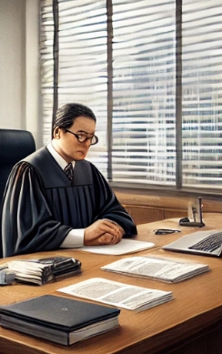 판사가 서류를 보고 있는 모습