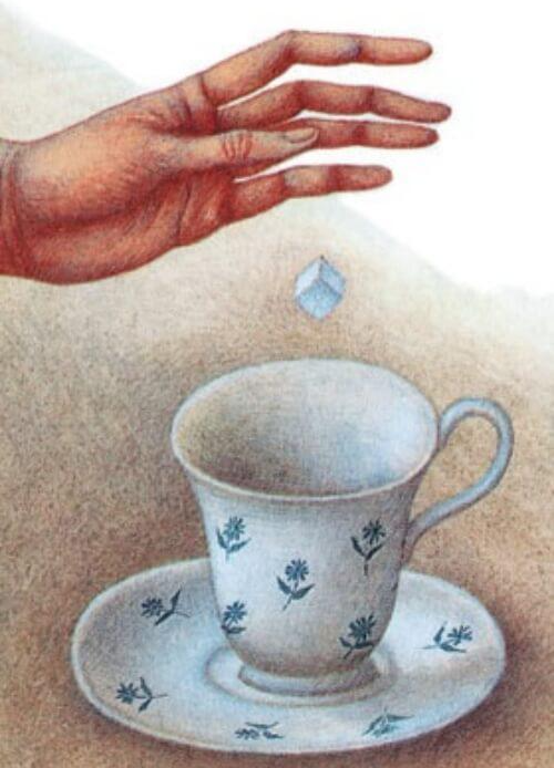 <마법의 설탕 두 조각> 본문에 그려진 찻잔에 각설탕을 넣는 그림