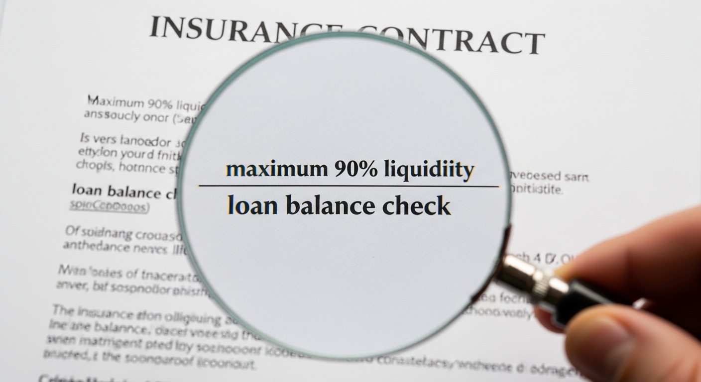 돋보기가 보험 약관의 중요 항목을 확대해서 보여주는 모습