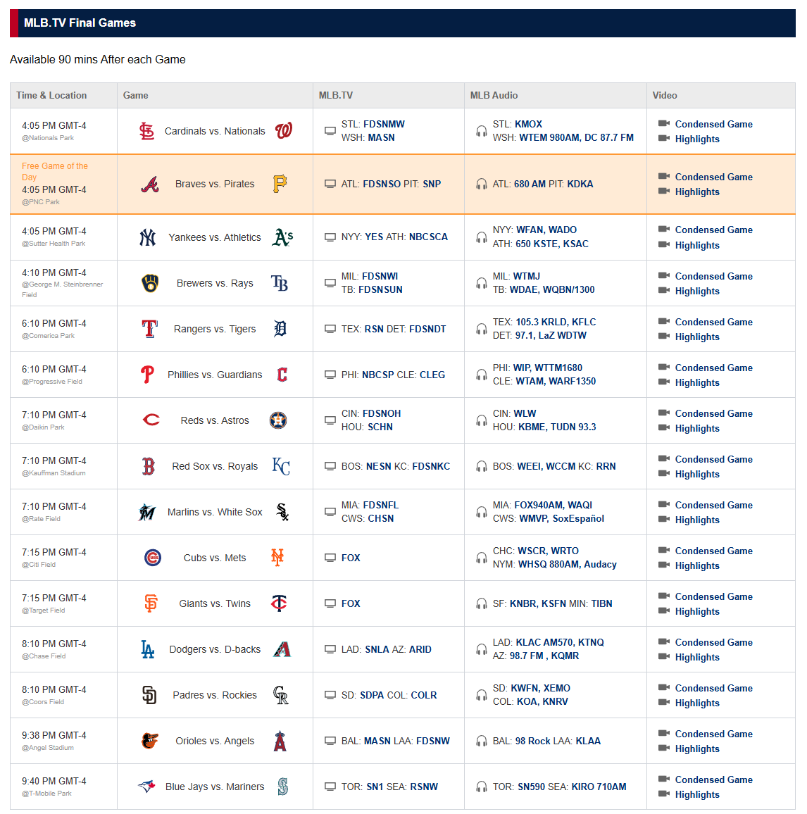 MLB TV final games