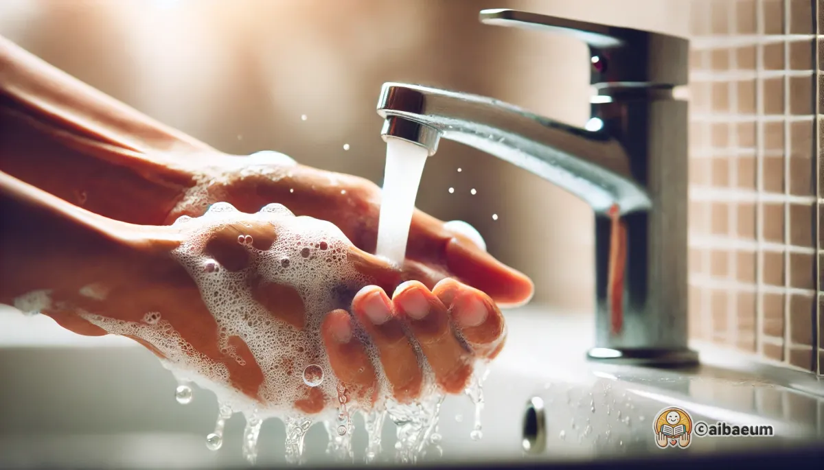 비눗물로-손씻기를-철저히-실시한다
