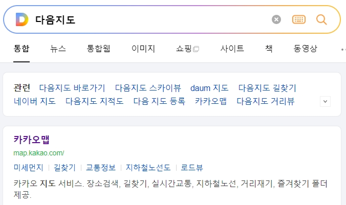 카카오맵 검색 결과 화면