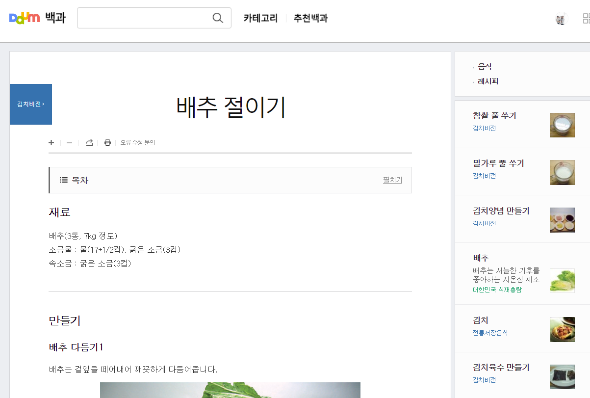 다음 백과사전 배추 절이는 방법