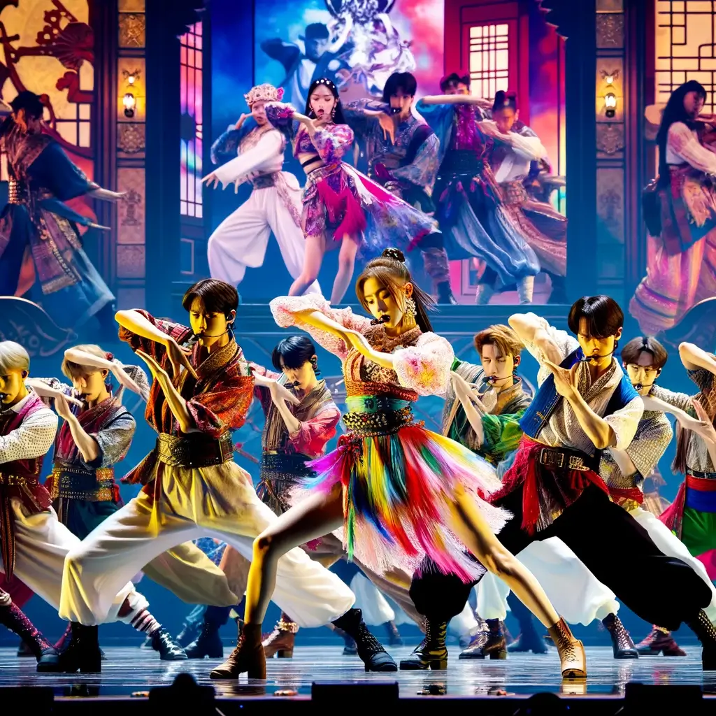 다음은 K-Pop이 도시 문화에 미치는 글로벌 영향력을 보여주는 역동적인 거리 장면을 묘사한 이미지입니다.