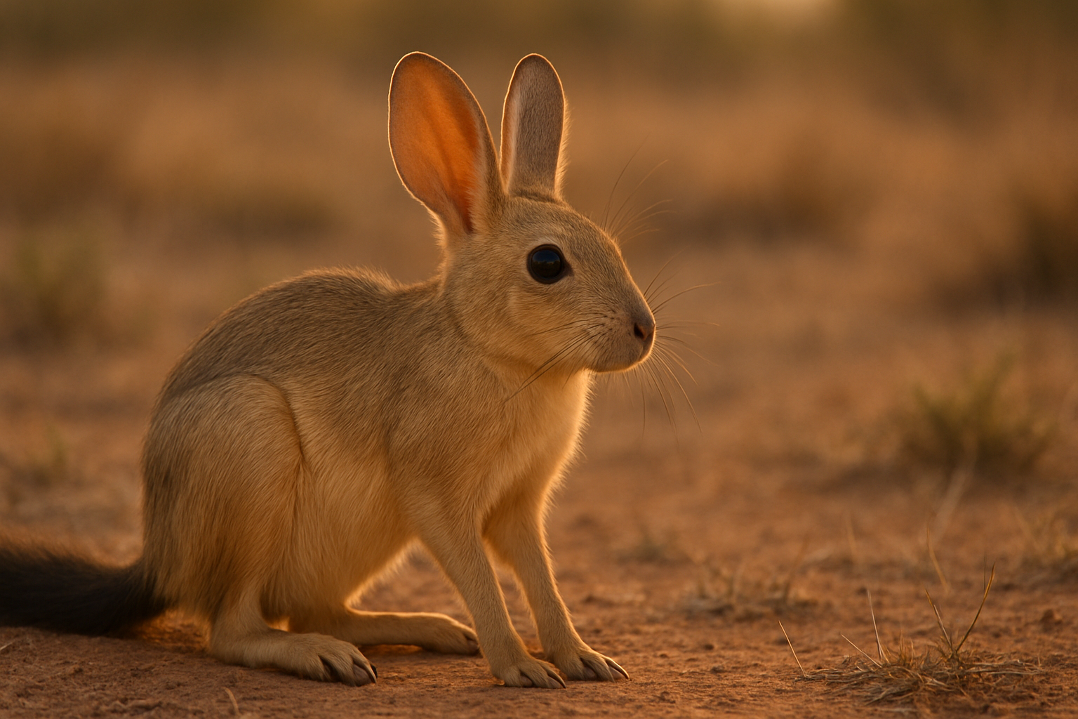 크고 긴 귀와 검은 꼬리가 특징적인 설치류 동물. 스프링하스