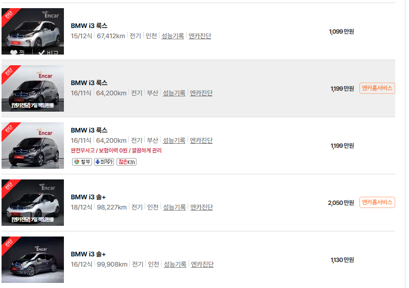 BMW I30 중고차 가격 시세표 고속 시내 연비