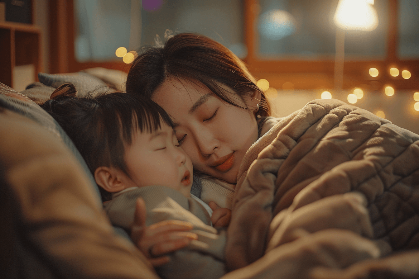 잠들어-있는-아이와-엄마