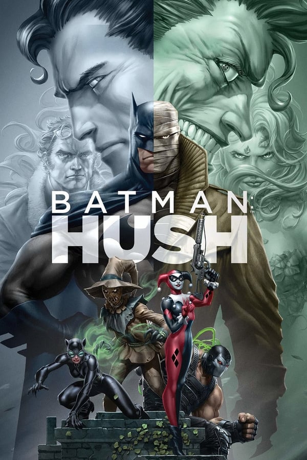 "배트맨 허쉬 포스터, Batman Hush 2019 애니메이션, DC 코믹스, 배트맨 vs 허쉬, 조커, 캣우먼, 스케어크로우, 할리퀸, 베인, 배트맨 애니메이션 추천, 다크 나이트, DC 유니버스, 히어로 영화"