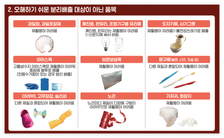 분리배출 대상이 아닌 품목 정리