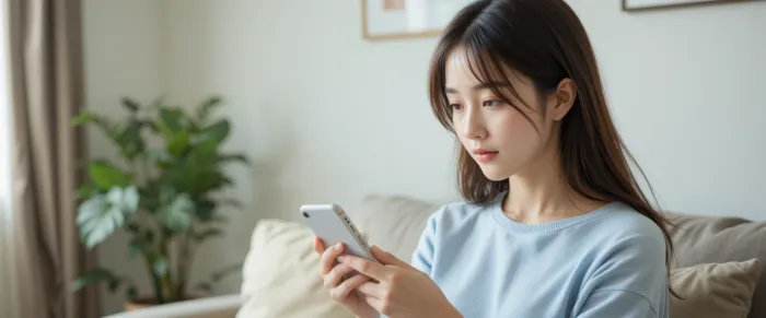 스마트폰으로 건강검진 일정 확인하는 여성