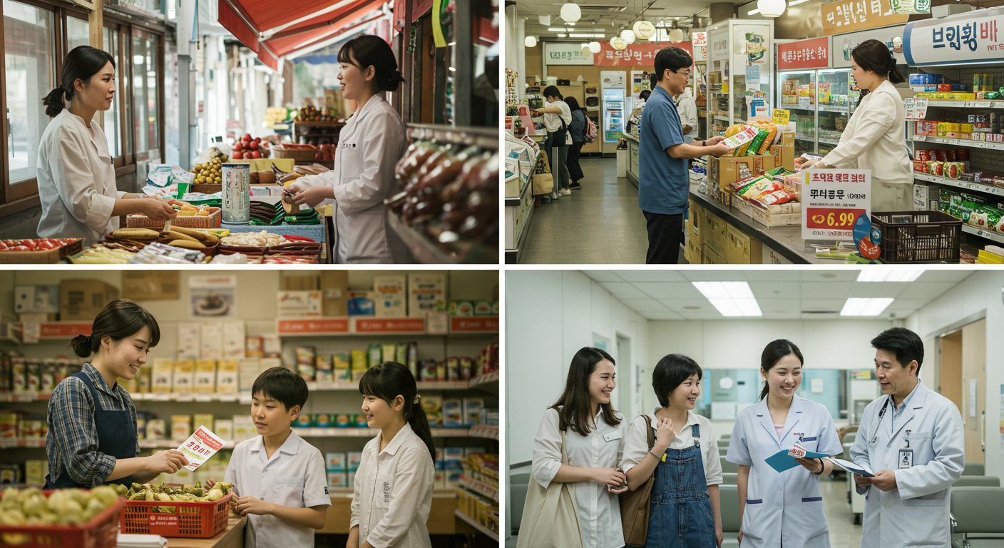 서울 전통시장에서 민생회복 소비쿠폰으로 장을 보는 한국인