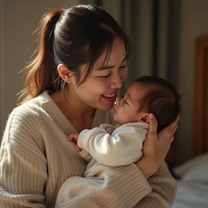 신생아 아토피 증상이 나타나고 있는 아기를 보는 엄마