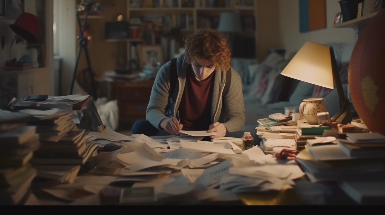 책들에 둘러싸여 공부하는 학생의 모습