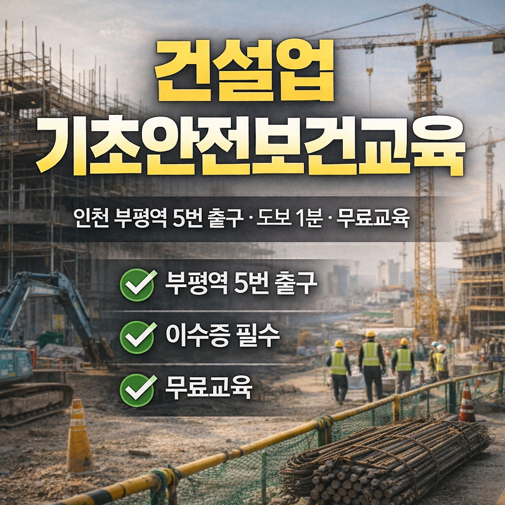 기초안전보건증 꼭 필요한 이유 무료 교육 이수증 인천 장소 정리
