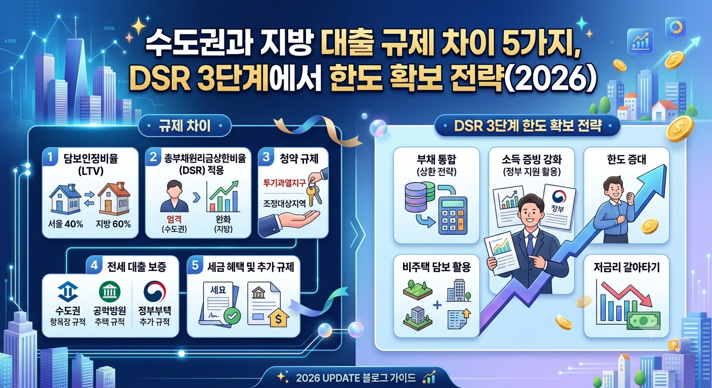 수도권과 지방 대출 규제 차이 5가지, DSR 3단계에서 한도 확보 전략(2026)