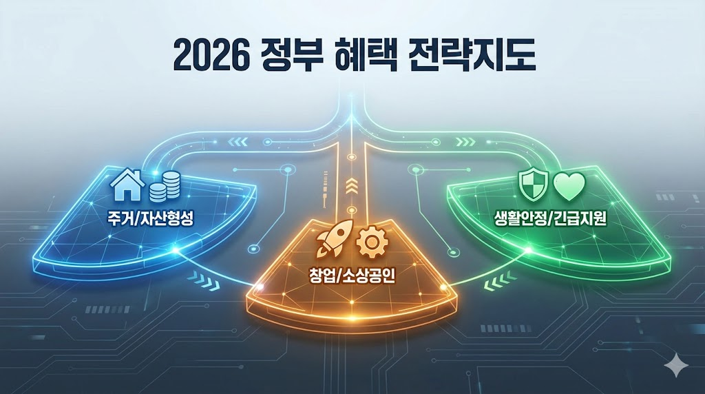 2026 정부 혜택 전략지도: 주거, 창업, 생활안정 3대 분야 (29자)