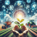 최첨단 친환경 기술과 전통 재배 방식이 결합된 현대 유기농업의 모습을 담은 이미지. 깨끗한 밭과 첨단 장비가 조화를 이루며 지속 가능한 미래를 암시함
