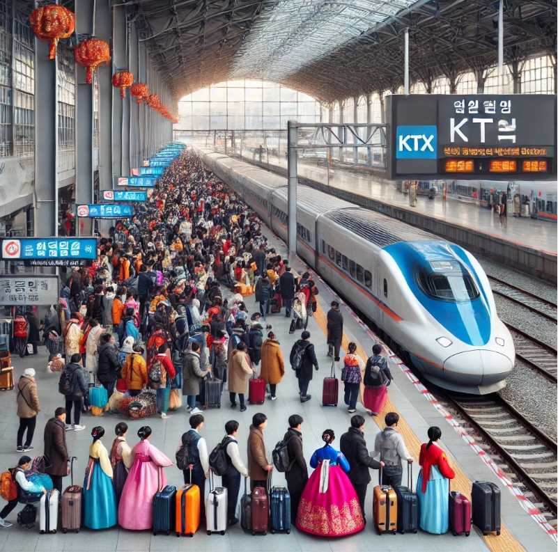 기차를 타기위해 기다리는 수많은 사람들