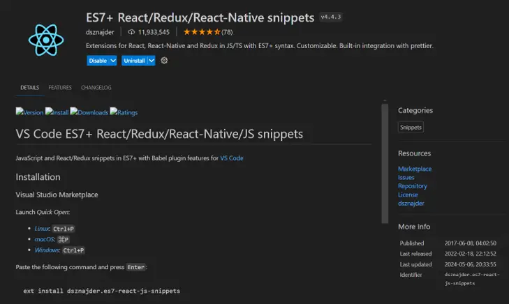 ES7+ 확장 프로그램