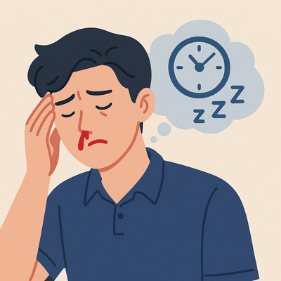 수면 부족은 스트레스와 혈압을 높여 코피가 자주나는 이유가 될 수 있어요.