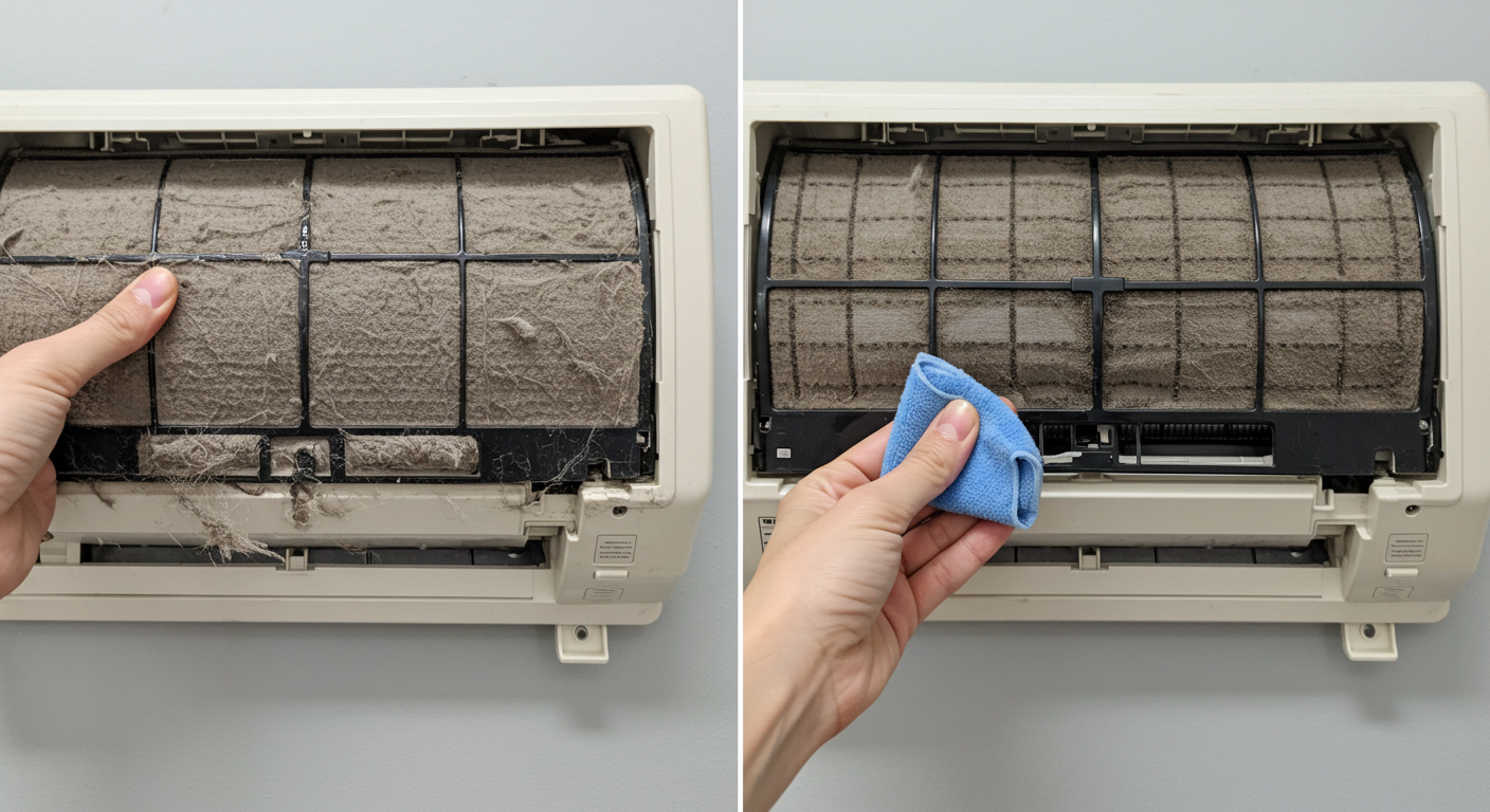 "2. 에어컨 필터는 2주에 한 번! 유지관리로 절전 효과 ↑"에 대한 이미지입니다.