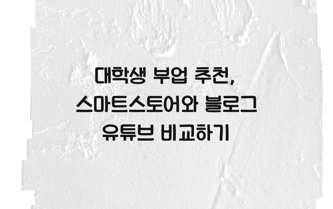 대학생 부업 추천: 스마트스토어, 블로그, 유튜브 중 최적의 선택은?