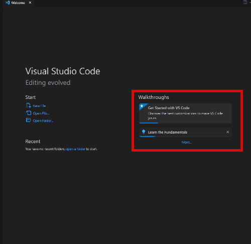 visual-studio-code-welcome-화면-walkthroughs에-get-started를-클릭하면-된다.
