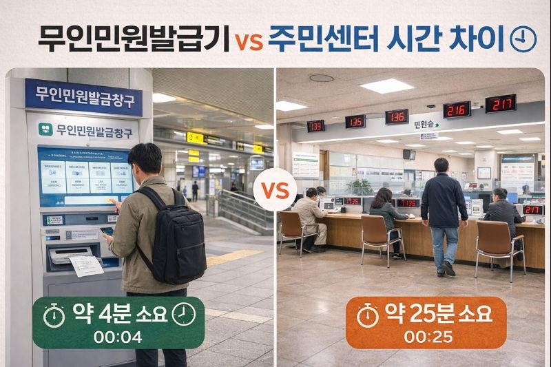 무인민원발급기 vs주민센터 시간차이