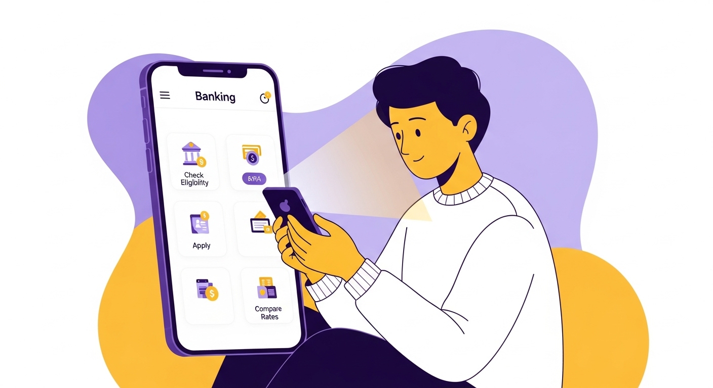 스마트폰으로 청년도약계좌를 조회하고 신청하는 젊은이의 모습. 은행 앱 인터페이스가 보임.