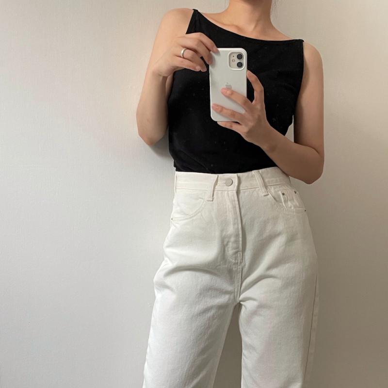 여성 여름 보트넥 나시 슬리브리스 (이너 민소매 티) / 블랙