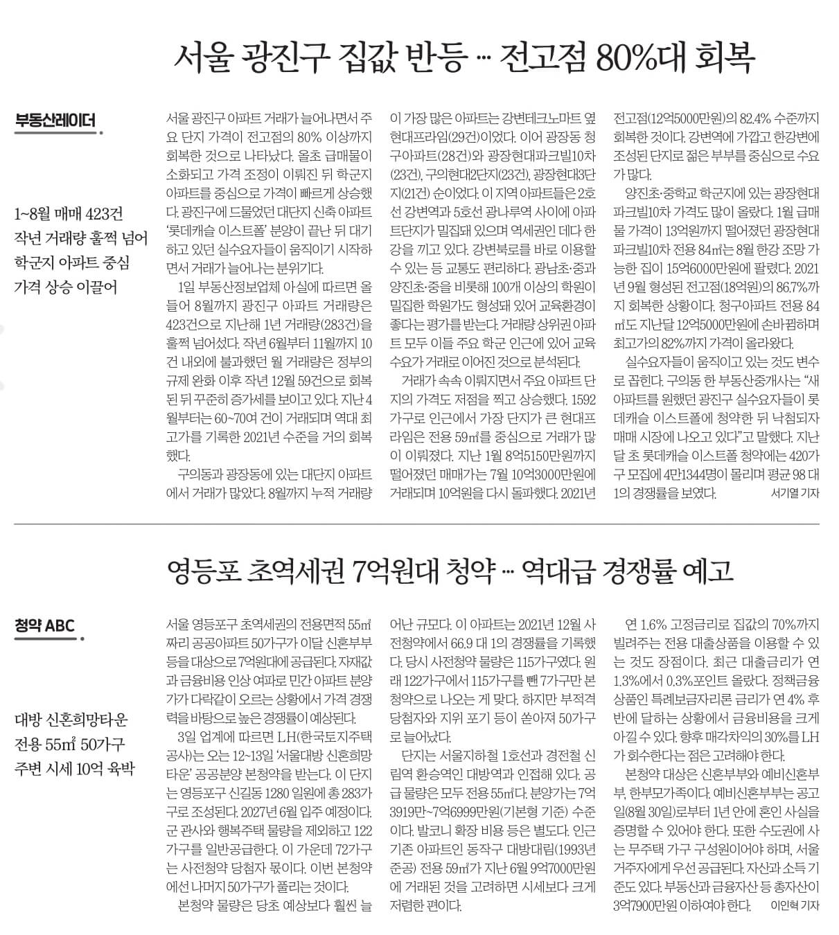 경제뉴스 부동산뉴스 신문스크랩 9월 4일 월