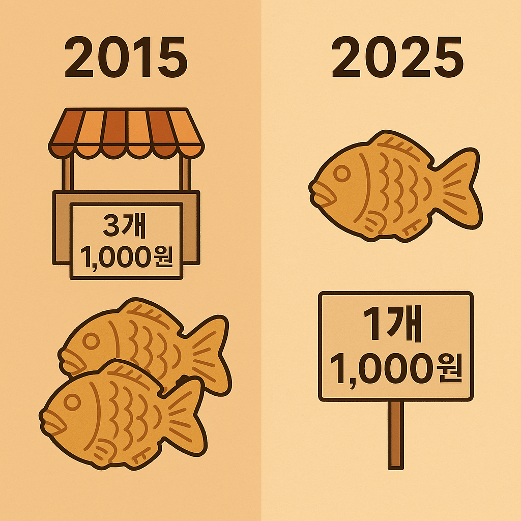 10년전과 붕어빵 가격 비교