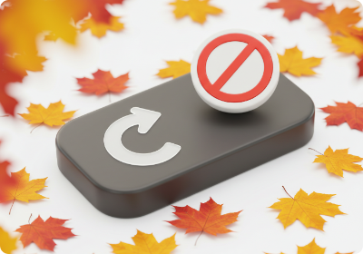 새로고침 금지를 경고하는 3D 아이콘과 가을 단풍잎