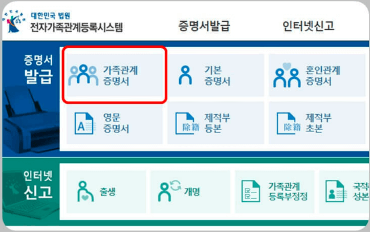 가족관계증명서 온라인 발급방법