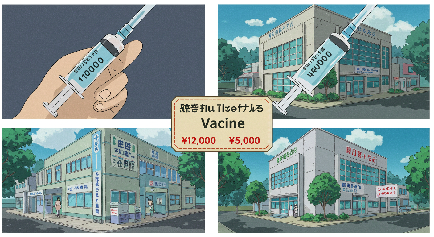 병원마다 다른 독감백신 가격을 비교하는 그림